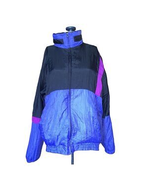 Men's WEAR Jacket Size Large Blue Black Colorblock Windbreaker